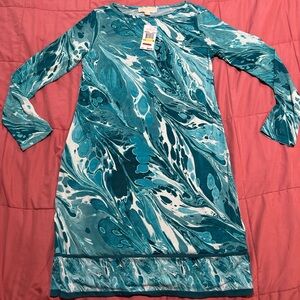 Michael Kors Boat Neck Long Sleeve Knee Length Dress Blue Women’s Dress Size M